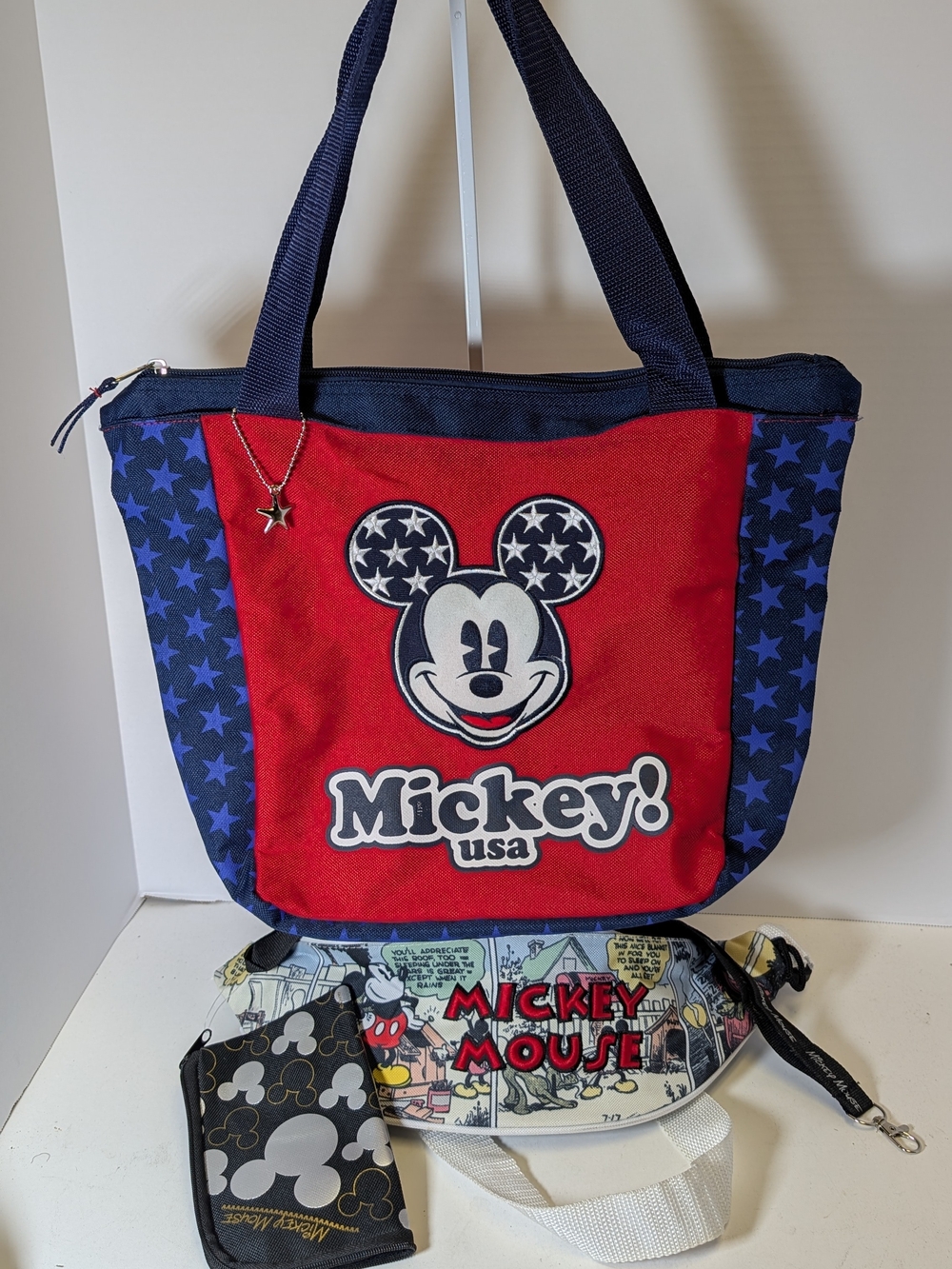 Vintage Disney Mickey Mouse Americana Lot - Canvas Tote Bag, Lanyard & Pouch.